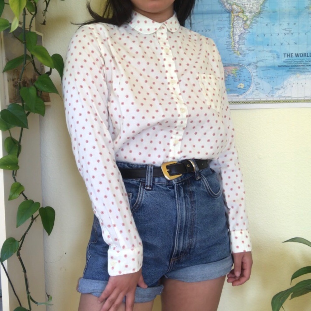 Peter Pan collar shirt polka dot blouse button up